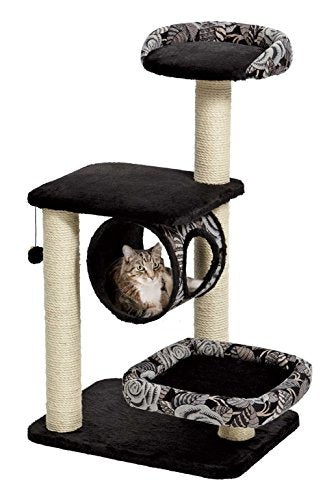 Cat Tree | Escapade Cat Furniture, 4-Tier Cat Activity Tree w/Sisal Wrapped Support Scratching Posts & Lounging Cat Look-Out, Black/White Pattern, Medium Cat Tree - size: Escapade Cat Furniture, Black Pattern