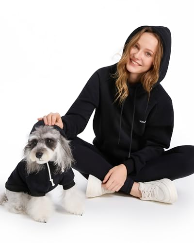 XPUDAC Matching Hoodie for Dogs and Humans Fleece Sweatshirt Soft Warm Pet Hoodie Sweater for Large Small Medium Dog and Owner Matching Clothes Cold Weather, Black, XS - color: Black-only for pet, size: X-Small