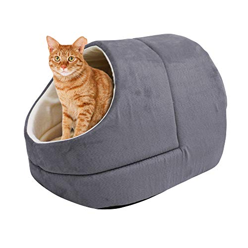 4 in 1 Self Warming Burrow Cat Bed, Pet Hideway Sleeping Cuddle Cave (Grey-2) - color: Grey-2