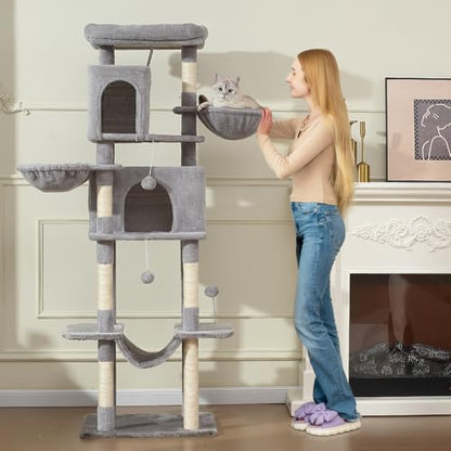 Letkind 70-Inch Cat Tree,Large Cat Tree Tower with Hammock, Scratching Post, Condo and Multi-Level Cat Tower for Large Cats, Cat Activity Center Playhouse, Light Gray LCT016 - color: Light Grey
