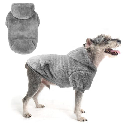 SCENEREAL Fleece Dog Sweaters Hoodie for Small Medium Large Dogs Girls Boys, Plush Fuzzy Dog Clothes Hoodies with Leash Hole, Winter/Fall Puppy Cold Weather Coat, Sherpa Hooded Sweatshirt, Grey S - color: Grey, size: Small