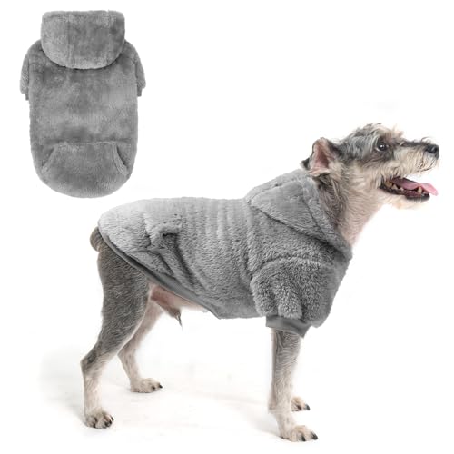 SCENEREAL Fleece Dog Sweaters Hoodie for Small Medium Large Dogs Girls Boys, Plush Fuzzy Dog Clothes Hoodies with Leash Hole, Winter/Fall Puppy Cold Weather Coat, Sherpa Hooded Sweatshirt, Grey S - color: Grey, size: Small