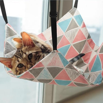 Jetec 2 Pack Cat Hammock for Cage, Catio Accessories Reversible Soft Cats Bed with Adjustable Straps and Hooks Double-Sided Linen and Fleece Hanging Hammock for Cats, Kitten(Geometry Pattern,M) - size: M