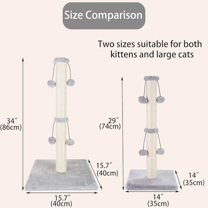 Dimaka 29'' Cat Scratching Post, Natural Sisal Rope Scratcher Post, Kitten Claw Scratch with 4 DanglingToy Balls for Large Cats (Grey) - color: Grey