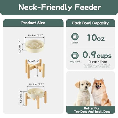 Havniva 6.1” Raised Slow Feeder Dog Bowls, 0.9 Cups Ceramic Dog Bowl Slow Feeding for Small Breed, Elevated Puzzle Dog Food Bowl with Wooden Stand Non-Slip Anti-Gulping & Anti-Choking - color: 1 x Light Yellow+Stand-A, size: 6.1inch