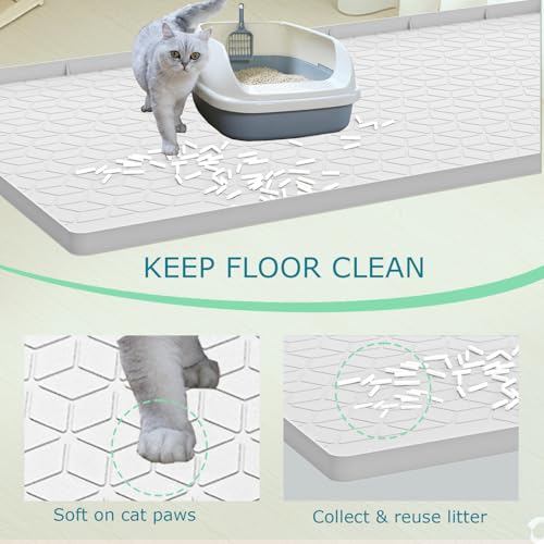 Cat Litter Mat for Litter Box, Silicone Large Cat Litter Trapping Mat - 34x22 in, Waterproof & Non-Slip, Durable & Easy Clean, Light Gray - color: Light Grey, size: 34"L x 22"W