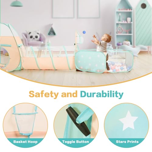 SISTICKER 3 in 1 Kids Play Tent with Baby Ball Pit and Play Tunnel, Toddler Climbing Toys for Boys, Girls, Babies, Indoor Outdoor Pop Up Playhouse Tunnel Toys (Balls NOT Included) - style: Orange/Green