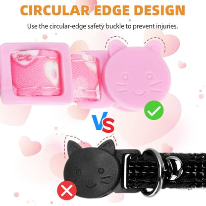 KOOLTAIL Girl Cat Collar Breakaway with Bowtie and Bells, 2 Pack Cute Kitten Collars, Pink Heart & Strawberry Design with Safety Buckle Adjustable for Small Large Girl Cats - color: Heart & Strawberry