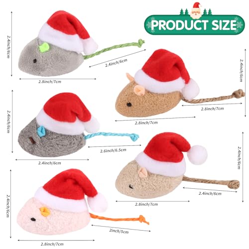 FOIMAS 6pcs Christmas Catnip Toys,Xmas Cat Toys Plush Mouse Interactive Chew Bite Toys for Cat Kitten Indoor - color: red xmas