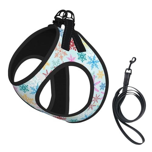 Christmas Multicolored Snowflakes Light New Year Pet Harness Escape Proof Dog Harness Adjustable Mesh Padded Reflective Dog Vest Harness and Leash Set Small - color: Style 4, size: Small