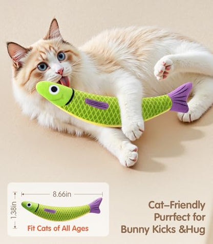 PetBusy Cat Toys with[5000mg A+Natural Catnip &Silvervine] [Baby Grade] Interactive Soft Chew Kicker Cat Toys for Indoor Cats & Kittens, [Crinkle &Bell] Fish Sound Toy, Drives Bored Cat Crazy with Fun - color: Green+Pink