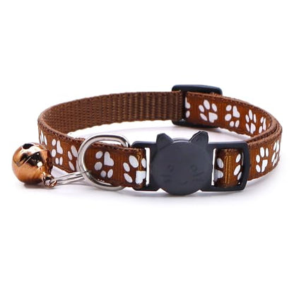 Reflective Cat Collars Breakaway with Bell 2-Pack Girl Boy Pet Kitten Collar with Star Moon Patetrn Adjustable 7.5-12.5 Inch (Brown) - color: Brown