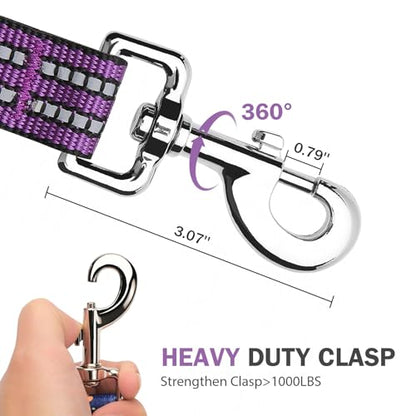 Hikiko 4FT Purple Dog Leash with Dual Handles Heavy Duty Reflective Strong Dog Leash for Walking and Training - color: Purple, size: 1 in x 4 ft