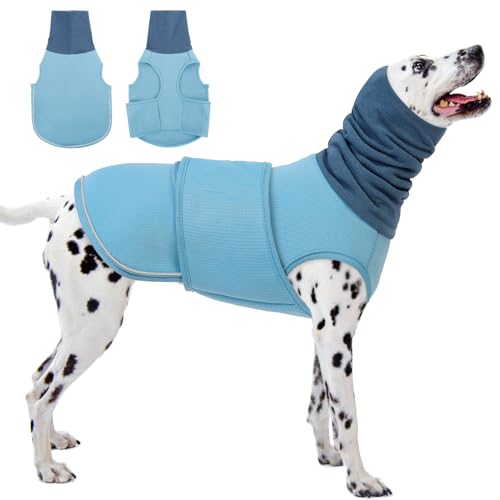 Reflective Dog Thunder Jacket Anxiety Calming Vest, Adjustable Dog Calming Hoodie with Ear Wrap, Breathable Dog Anti-Anxiety Vest for Thunder, Fireworks, Travel, Separation, Blue L - color: LightBlue, size: Large