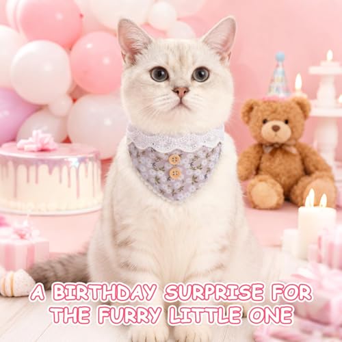 SCENEREAL Breakaway Cat Collar with Bell & Bandana, Cute Kitten Collar Suitable for Large Big Cats, Grey Flower - color: Grey Flower