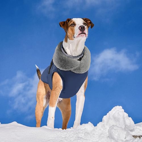 Dog Coat Medium, Windproof Dog Jacket with Warm Fleece Lining, Thickened Collar Dogs Winter Coat, Adjustable Reflective Pet Coats for Cold Weather (Navy Blue, Medium) - color: Navy Blue, size: Medium