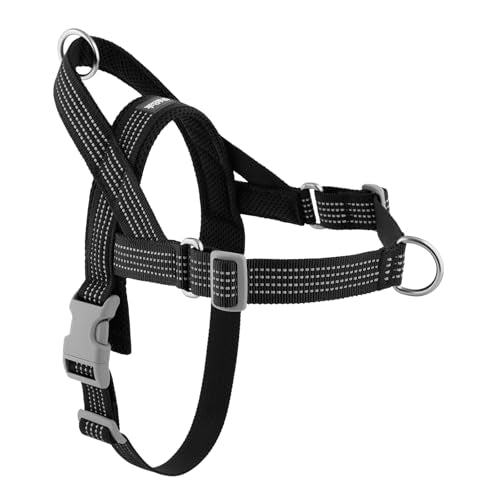 No Pull Dog Harness with Handle, Adjustable Soft Mesh Padded Reflective Walking Harness with Front Clip for Small Medium Large Dogs – Quick Fit No Escape for Training and Hiking (Black, L) - color: Black, size: L
