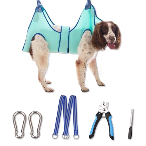 Kkiimatt Dog Grooming Hammock,Hanging Harness Holder for Nail Clipping, Nail Trimming Hammock with Wide Strap, Grooming Sling Hanger for Claw Care (X-Large 50 LB Max/Turquoise) - color: X-Large 50 LB Max/Turquoise