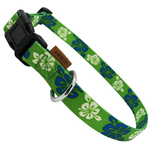 Dog Collar, Cute Floral Pattern, Soft and Adjustable Collar with Quick Release Buckle (XS (Neck 9-13", Width 3/8"), Hawaiian Green) - color: Hawaiian Green, size: XS (Neck 9-13", Width 3/8")