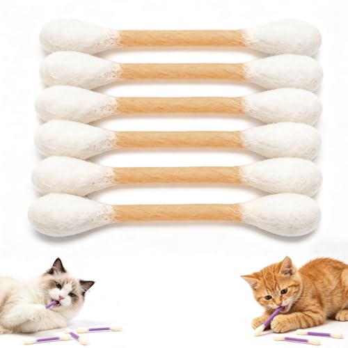 6Pack Cotton Swabs Cat Toys with Catnip,Cat Cotton Swab Toy,Giant Kitten Chew Sticks,Qtip Cat Toy,Durable Dental Teething Ropes, Big Interactive Felt Kitty Kicker Play Lover Gift Accessories (Beige) - color: Beige
