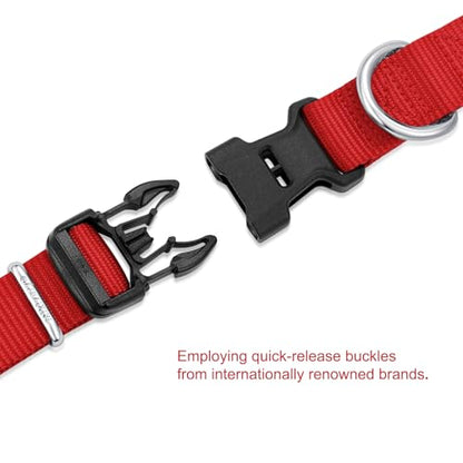 Mikivery Nylon Dog Collar with Quick Release Buckle Soft Adjustable Sturdy for Small Medium Large Dogs Red,L - color: Red, size: L：17.5"-25.5"