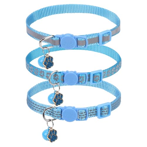 BINGPET Reflective Cat Collar Breakaway with Bells,3 Pack Kitten Collar for Girl Boy Cats with Cute Pendant Glow in The Dark,Adjustable 8''-11.8'',Blue - color: Reflective(Blue)-3pcs