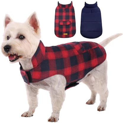 Kuoser Dog Winter Coat, Reversible Dog Jacket, Warm Doggie Coat British Style Puppy Cold Weather Vest, Windproof Pet Clothes Vest for Small Dogs, Red S - color: Red+Blue, size: S (Chest Girth: 13.8-17.3'')