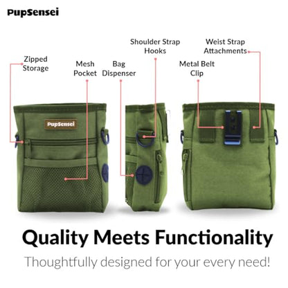 Dog Treat Pouch for Training – Magnetic Dog Treat Bag with Belt Clip & Poop Bag Dispenser – Hands Free Carry Pouch with Auto-Close Access & Shoulder Strap – Durable Pet Gear – Army Green - color: Army Green