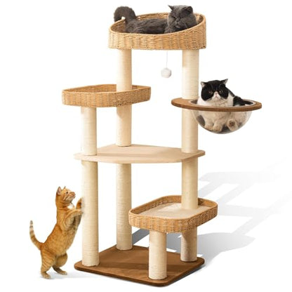 Modern Cat Tree Tower, Hand-Woven Condo for Large Cats with Sisal Scratching Post, Cute Cats Furniture Activity Center - color: LS-02-new1