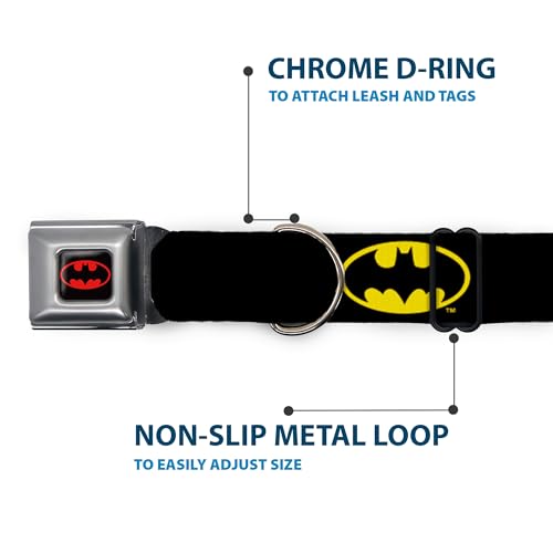 Dog Collar Seatbelt Buckle Batman Shield Black Yellow 11 to 17 Inches 1.0 Inch Wide - size: 1" Wide - Fits 11-17" Neck - Medium