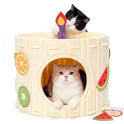 Cat Cave for Indoor Cats, Felt Cat Bed Cave for Large Cats up to 22 Lbs, Scratch Resistant Hideaway Condo, Cozy Enclosed Kitten House with DIY Stickers - color: A-Single Cat House