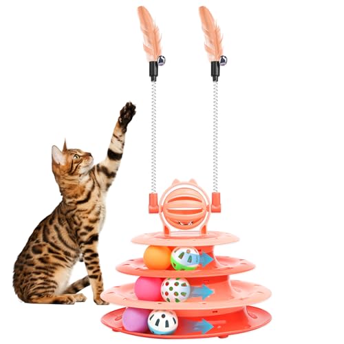 Goosheep Cat Toy Interactive Pet Plaything for Indoor Kitten Interactive Kitty Puzzle Ball with 2 Cat-Tease (Orange) - color: Orange