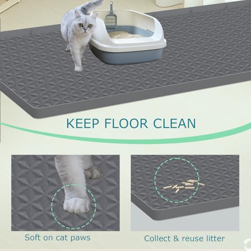 Cat Litter Mat for Litter Box, Silicone Large Cat Litter Trapping Mat - 51.2x25.6 in, Waterproof & Non-Slip, Durable & Easy Clean, Gray - color: Grey, size: 51.2"L x 25.6"W