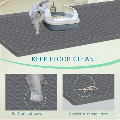 Cat Litter Mat for Litter Box, Silicone Large Cat Litter Trapping Mat - 51.2x25.6 in, Waterproof & Non-Slip, Durable & Easy Clean, Gray - color: Grey, size: 51.2"L x 25.6"W