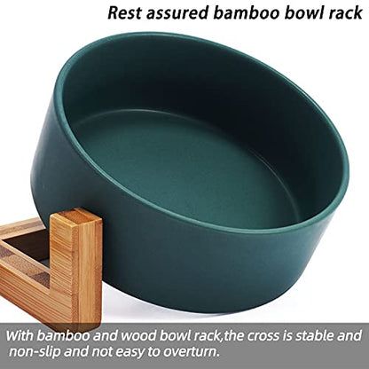 Petygooing Ceramic Dog Cat Bowl Set with Stand,Small Dog Bowls,Food and Water Dishes, Cute Modern Anti Slip Set of 2 Pet Food Dish- Small Size Pet (13.5OZ/5.1 in) Green - color: Deep Green, size: Puppy/Small Size Dogs & Cat Bowls 400ML*2
