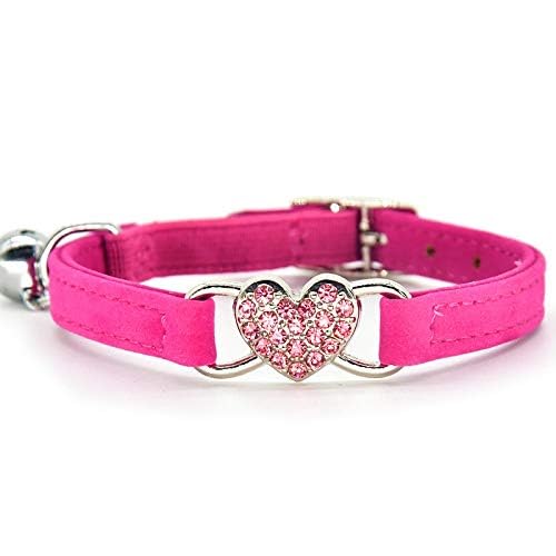 CHUKCHI Heart Bling Cat Collar with Safety Belt and Bell 8-11 Inches - color: Rose