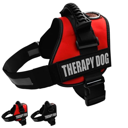 Albcorp Reflective Therapy Dog Vest Harness with 2 Removable Patches, Adjustable Woven Nylon, for Therapy Visits and Volunteer Programs, Red, Large - color: Red, size: L 27''- 36'' Girth