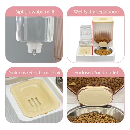Fhiny Gravity Cat Feeder & Water Dispenser, 2 in 1 Automatic Puppy Waterer Removable Stainless Steel Food Bowls Set Self Feeding Pet Food Storage for Cat Kitten Puppy Easy Clean (Yellow) - color: Yellow-Metal Bowl
