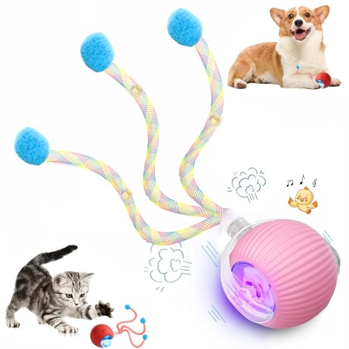 Speed 2.0 Tail Interactive Cat Toys for Indoor Cats, Chirping & Motion Activate Cat Toy, Smart Kitten Rolling Ball Moving Ball Toys, Rechargeable Dog Cat Bal l for Enrichment Exercise (New Pink) - color: New Pink