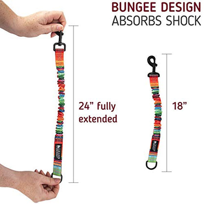 Leash Boss Pattern Bungee Dog Leash Extension, 18" Shock Absorbing Lead Extender, Pattern Collection - Large Dog Leash Attachment and Shock Absorber (Blanket Pattern) - color: Orange - Blanket