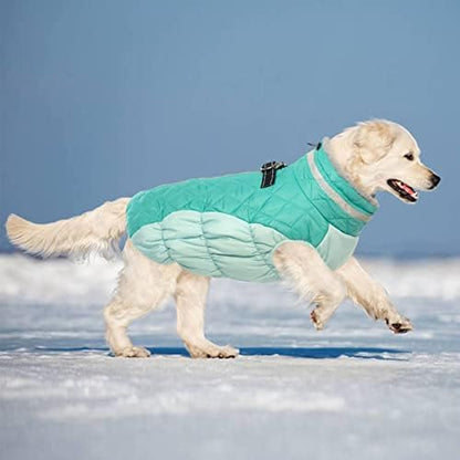 Lelepet Dog Coat Warm Dog Winter Coat Waterproof Dogs Jacket with Harness Built in Reflective Pet Fleece Vest Zip-Up Cold Weather Coats for Large Dogs Turtleneck Windproof Boston Terrier Mint Green - color: Neo Mint, size: Large