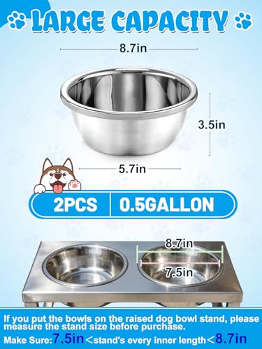 2 Pcs 0.5 Gallon Dog Bowls for Small Dogs - Food Grade Stainless Steel Metal Water Bowl, Easy to Clean Food Bowls for Indoor Outdoor - size: 0.5 Gallon