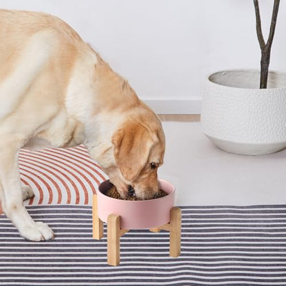 8'' Ceramic Raised Dog Bowl - 70Oz Dog Food & Water Bowl with Elevated Non-Slip Bamboo Stand, Dishwasher & Microwave Safe, Anti Vomiting Heavy Duty Pet Bowl for Medium and Large Dogs, Pink - color: 1 x Bowl + Stand - Pink, size: 8 inch