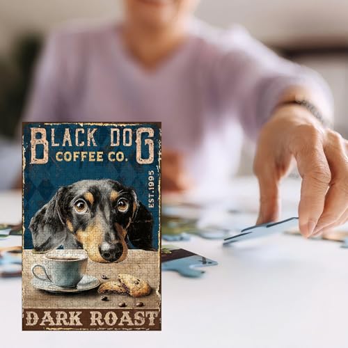 1000 Pieces Jigsaw Puzzles for Adults, Black Dog Coffee Co. Dark Roast Dachshund Art Puzzle, Stress Relief Concentration Training Brain Teaser Puzzle 29.5x19.7 Inch - color: Wooden Puzzle4, size: 1000 Piece pcs