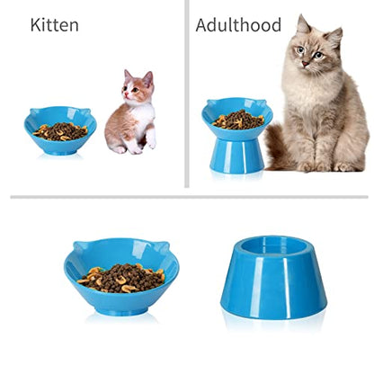 Detachable Elevated Cat Bowls, 15° Tilted Raised Cat Food Bowl Anti-Vomiting,Whisker Friendly, Adjustable Cat Dishes for Protecting Spine,Adult Kitten - color: Blue