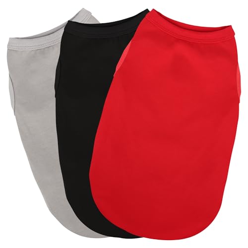 Paiaite 3 Pieces Plain Dog Shirt Sleeveless Puppy Cotton Dog Shirts Breathable Pet Apparel Tank Top Colorful Puppy Sweatshirt Clothes for Small Medium Dogs Red Black and Grey XS - color: Black Red and Gray, size: XS-(2~4.5lb) | Chest(~13.7")