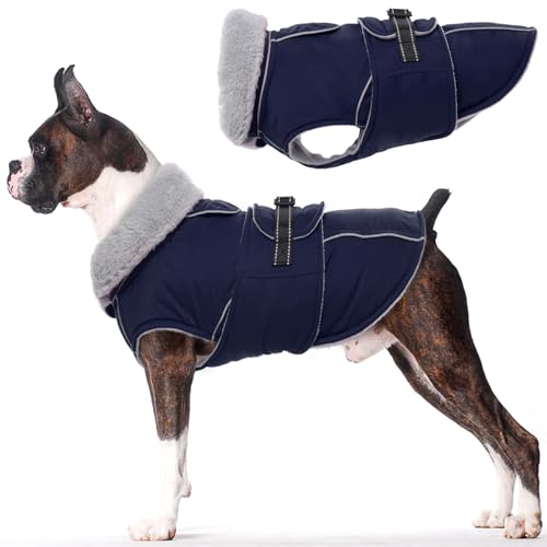 Lelepet Warm Dog Coat Waterproof Dog Jacket for Medium Dogs Reflective Fleece Vest with Adjustable Buckle Hook & Loop Windproof Cold Weather Coats for Small Medium Large Dogs, Navy Blue, M - color: Navy Blue, size: M