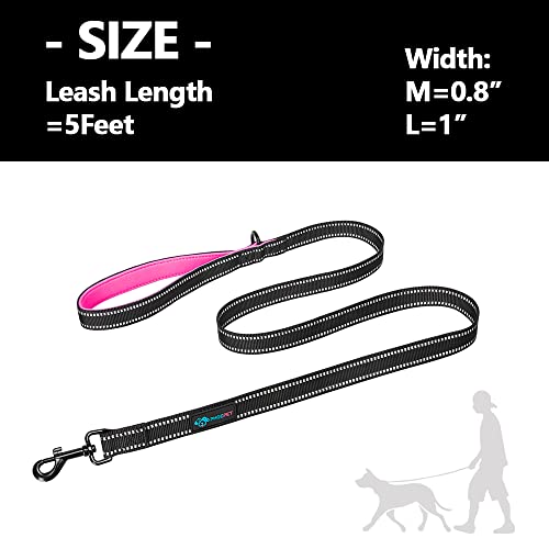 PHOEPET 5 Feet Heavy Duty Dog Leash - Reflective - Soft Padded Handle Traffic Grip for Extra Control (L,Pink) - color: Pink