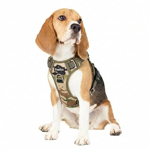 Funfox Dog Harness No Pull, Adjustable Pet Vest Harness, Super Soft Material with Vertical Handle Easy Control, Reflective Night Walking, 2 Leash Clips for Medium Sized Dogs, Camo Green, M - color: Camo Green, size: Medium