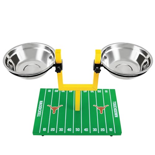 NCAA Texas Longhorns Goalpost Football Field Dog Feeder – Adjustable Elevated Dog Bowls with Stand, 2 Stainless Steel Bowls, Non-Slip Rubber Feet, Raised Pet Feeder for Large & Small Dogs - color: Texas Longhorns